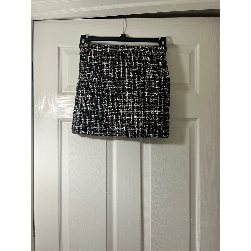 CBR Black Tweed Mini Skirt Pink White Accents High Waisted Size S K3089